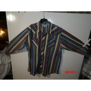 Vtg Corral West ranchwear Mens Striped Long Sleeve shirt size M pearl snap 19-35